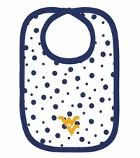 West Virginia Mountaineers Polka Dot Bib Newborn Baby Cotton Zelcro Closure NEW