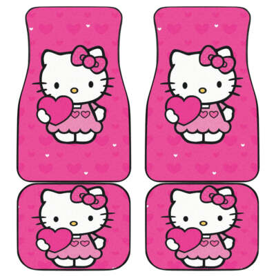 Hello Cat Car Floor Mats Non-Slip Universal Fit Cute Pink Auto Accessories Gift