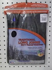 Men's Cotton-Rich Thermal  Long John Top or Bottom Black sizes S to 4X Indera