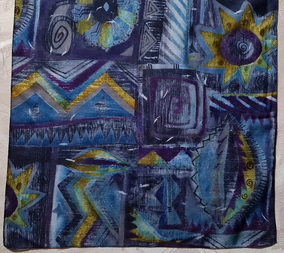 BUFANDA CABALLERO VINTAGE AUTÉNTICO ARTE AZTECA ABSTRACTO AZUL PÚRPURA LARGA PARA HOMBRE Foto 2 de 3