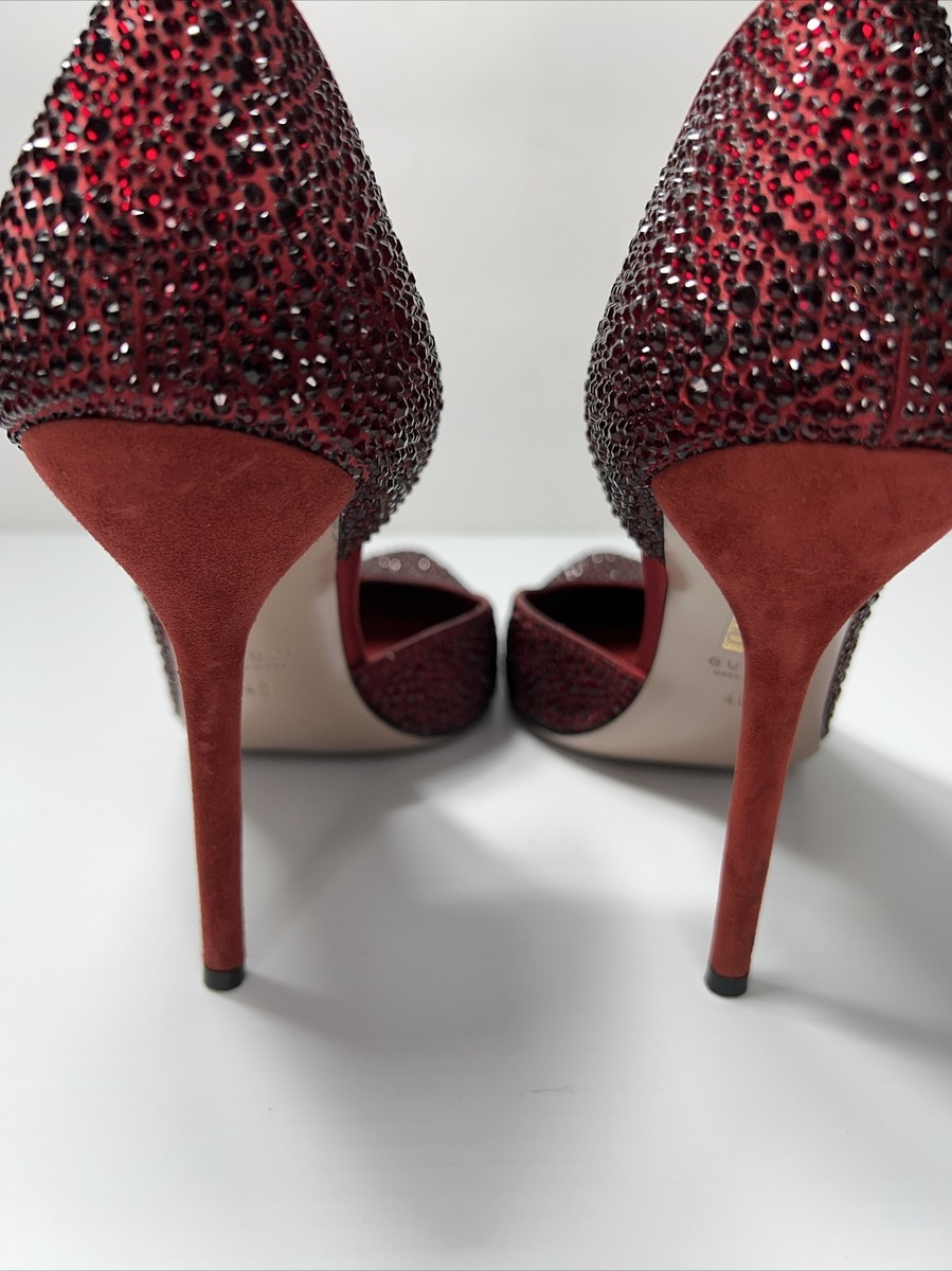 Gucci High Heel Pumps Red Sparkling Rhinestones Size EU 40