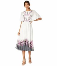 TED BAKER Ivory White Floral Print Neapolitan BEGONI Midi Maxi Dress 5 TB = 12