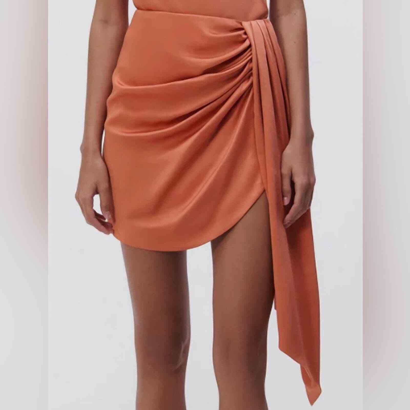NWT Jonathon Simkhai Mae Coral Satin Drape Sash Mini Skirt Size 6