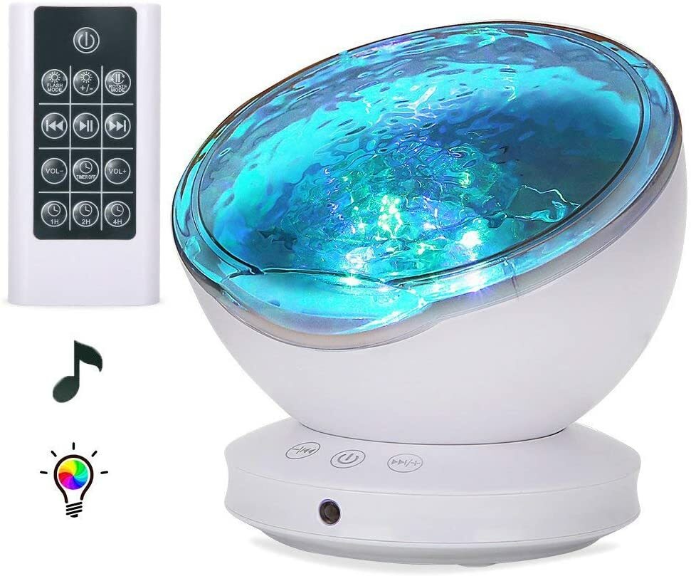 Veilleuse projecteur vagues océan LED avec télécommande blanche