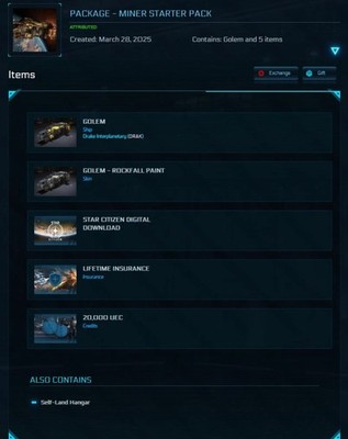 Star Citizen Miner Starter Pack inkl. Drake Golem mit LTI + Rockfall Paint
