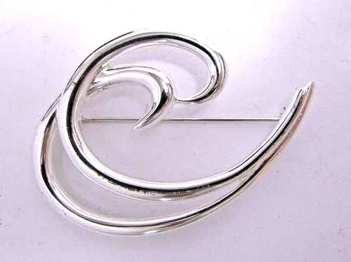 Trifari Brooch Vintage Designer Costume Fashion Jewelry Double Swirl Pin Silver