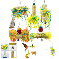 Bird Parrot Chewing Toys 4 Pack Loofah Rattan Foraging Hanging Safe To Chew