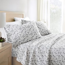 Light Gray Botanical 4 Piece 100 Cotton Flannel Deep Pocket Sheet Set Twin