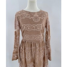 Altar'd State Beige Tan Lace Dress Large NWT Long Sleeve Mini L Short 