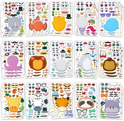 Tier Aufkleber Set 90 Stück Make-a-Face Gesichter Kinder Party