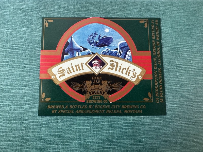 Eugene City Brewing Co Helena Mt Holiday Christmas Beer Bottle Label St Nicks