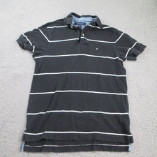 VTG Tommy Hilfiger Polo Shirt Men XS Black White Striped Short Sleeve Classic