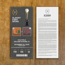 TEXAS A&M vs MIAMI 2025 College Football Playoff Custom Ticket Stub Any Seat