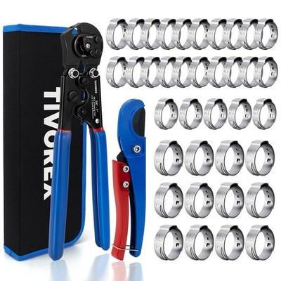 PEX Crimping Tool Kit, 2 in 1 Ratchet Pex Clamp Tool with Cinch & Removal Fun...