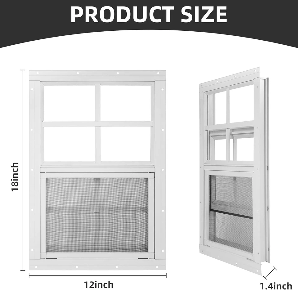 2-Pack Shed Windows, 12" W x 18" H, Flush Mount with Tempered Glass and Screen - Image 2 of 4