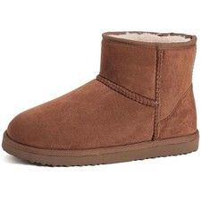 Women's Cozy Short Bootie Slippers, Winter Warm Hard Bottom House 10 Chestnut