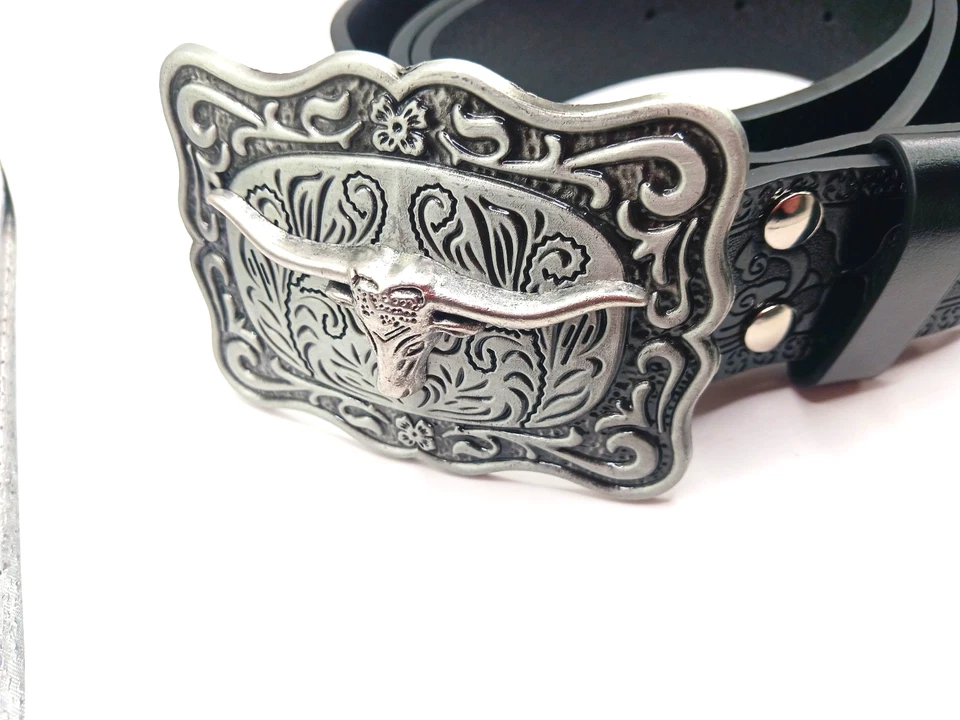 Western  Womens Black Leather  Belt Waist Size 29 To 34 +Silver Tone Buckle New  - Image 2 of 4