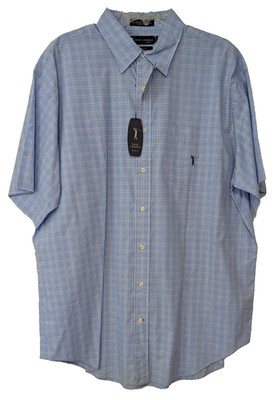 Daniel Cremieux Golf Men XL  Cotton SS Shirt Blue Plaid Classic Fit NWT