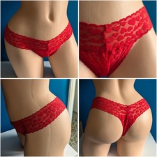 NWT Vintage Victoria's Secret The Lacie Red Hearts Thong Panties OS 2010 Vtg