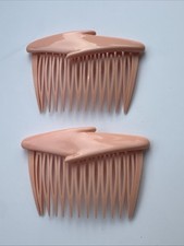 Vintage GOODY Side Hair Combs 3 3/8" Peach Lightening Bolt Plastic 80s 90s