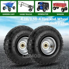 2pack 10" Wheelbarrow Garden Cart Hand Truck Wheels Pneumatic Tires 4.10/3.50-4"