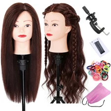 20 Inch 60% Human Hair Training Practice Head Styling Cutting Mannequin Manikin