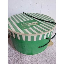 Vintage Jelleffs Washington DC Hat Box Green Striped Round Storage Case 12.5in