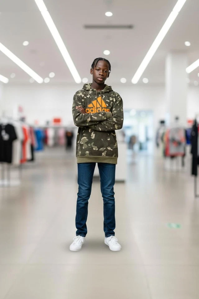 Adidas Boys' Camouflage Hoodie with Orange Logo - Image 2 of 4