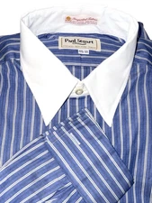 NWT Paul Stuart Shirt Mens 15.5 33 Blue White Stripe Contrast Collar French Cuff