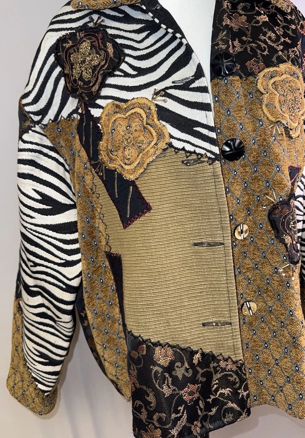 Patchwork Boho Artsy Statement Jacket Womens Smal… - image 3