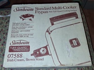 BRAND NEW IN BOX Sunbeam Multi Cooker Fry Pan Tuff Guard 1984 #07588 Cream/Brown