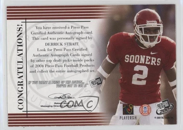 2004 Press Pass Auto Bronze Derrick Strait Rookie Auto RC - Image 2 of 2