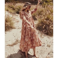 Christy Dawn Paloma Dress Rust Garden Floral Boho Maxi Peasant Prairie Size XS/S