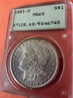 1881 O Morgan Dollar PCGS MS60 RATTLER HOLDER