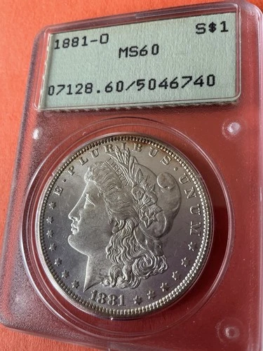 1881 O Morgan Dollar PCGS MS60 RATTLER HOLDER