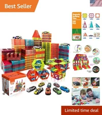 Magnetic Tiles Parking Playset with Pull-Back Cars