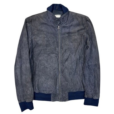 Vintage Wildleder Leder Bomberjacke Full Zip Retro Blau Herren XL