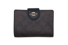 COACH Coach Signature Bifold Wallet C0082 Brown Black PVC Leather Gold...