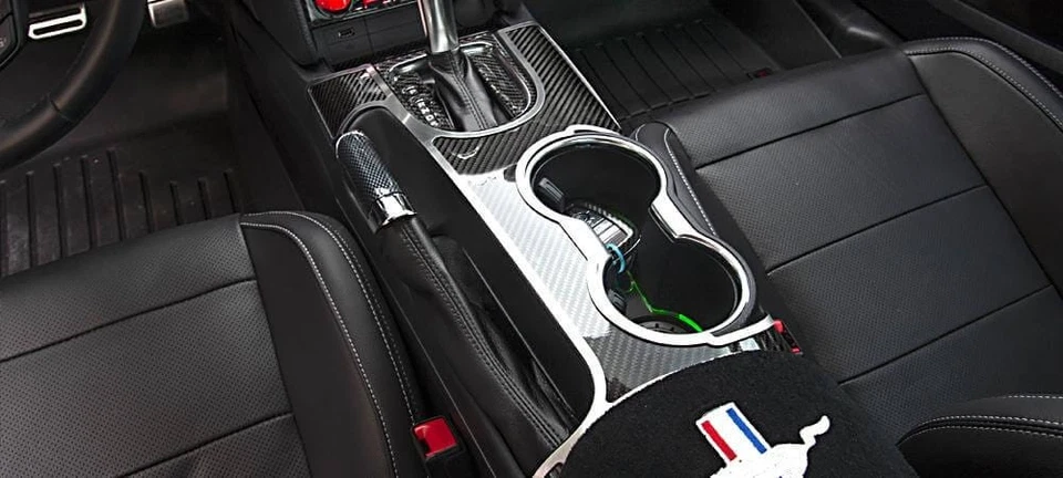 Carbon Fiber Shifter Plate w/Brushed Trim for 2015-2021 Ford Mustang - Image 4 of 4
