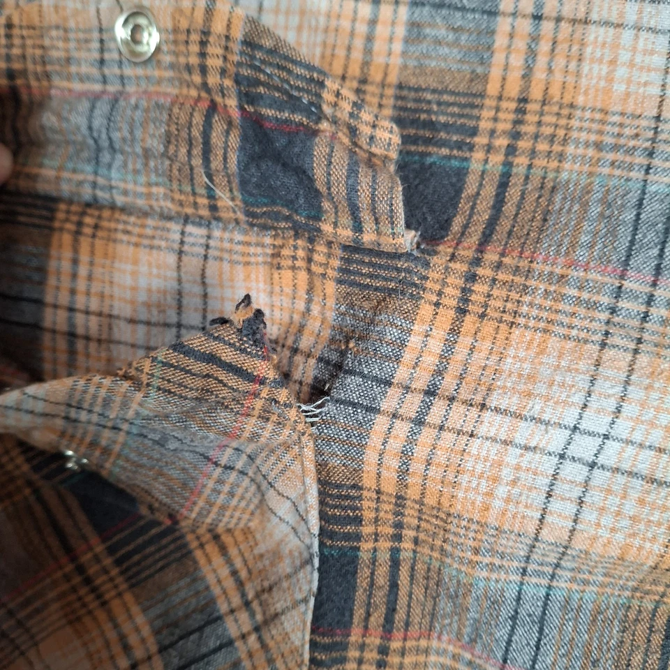 West Coast Choppers Jesse James Work Wear Pearl Snap Shirt 2XL Brown Plaid - Image 2 of 4