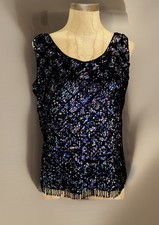 VTG Sequin Glam Tank Embellished Blouse 80 s Disco May CO Wool Back Zip Size 12
