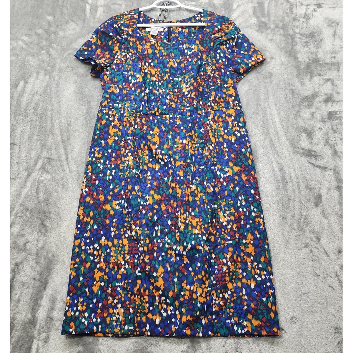 Roamans Dress Womens 14W Blue Abstract Print Short Sleeve Sheath Midi  Pleated | eBay