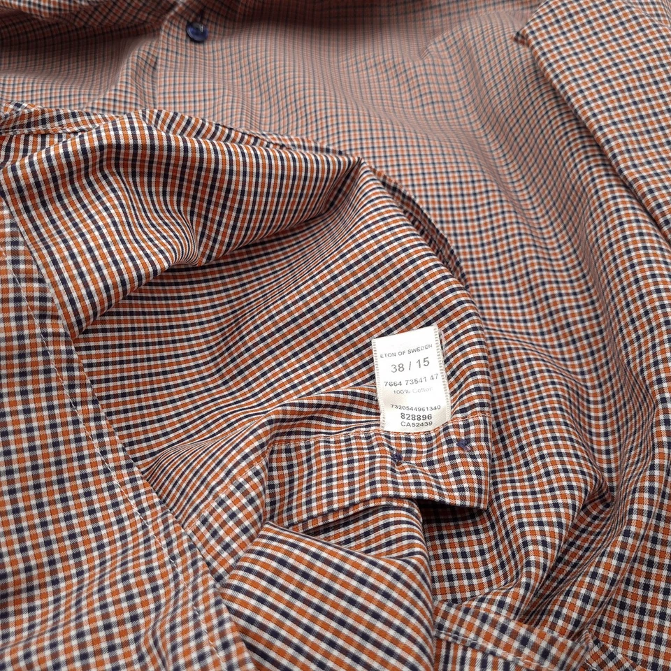 Eton Uomo Camicia Slim Quadri Cotone Business Formale Matrimonio Nk8 Misura 15 - Immagine 4 di 4