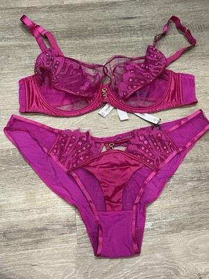 Ann Summers Encore Fuller Bust Non Padded Pink Bra & Brazilian Brief 42E 20