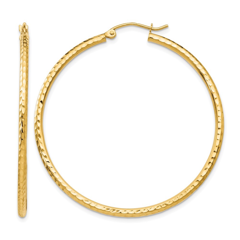 14K Yellow Gold Diamond-cut 2mm Round Tube Hoop Earrings L-45 mm, W-45 mm 2.05gm