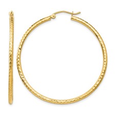 14K Yellow Gold Diamond-cut 2mm Round Tube Hoop Earrings L-45 mm, W-45 mm 2.05gm