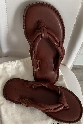 Acne Studios Brown Braided Leather Flat Sandals for Women