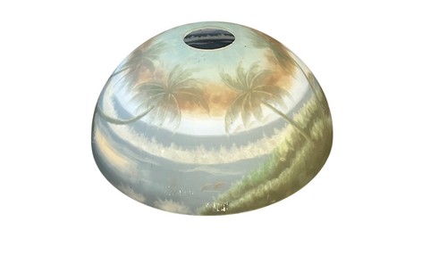 Vintage Large Reverse Painted Glass Lamp Shade Palm Trees Beach Ocean Pools READ