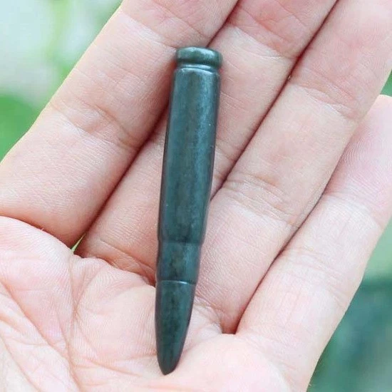 Hand Carved Natural Nephrite Jade Bullet / Pendant