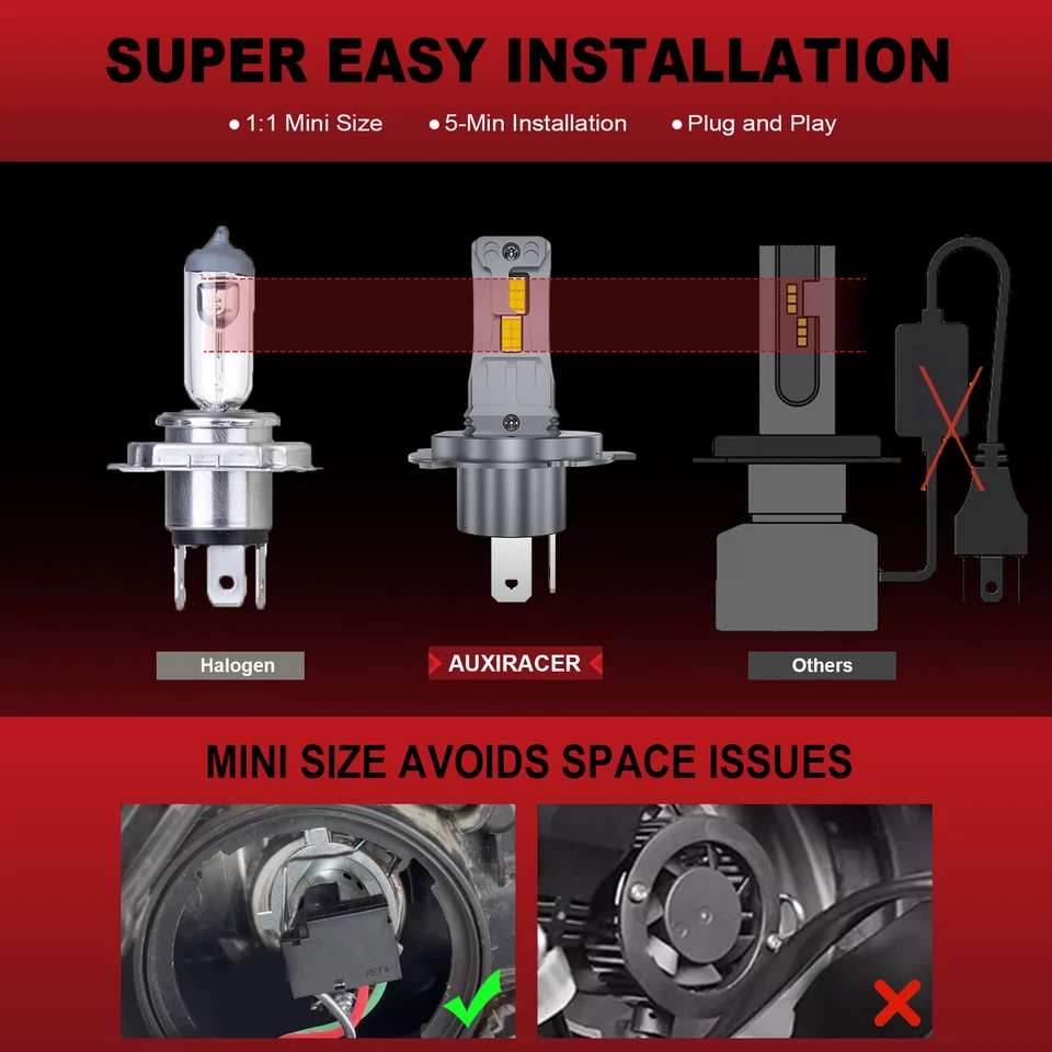 H4 LED Bombilla Faros De Coche Luz de Carretera y luz de Cruce Blanco 16000LM - Imagen 4 de 4